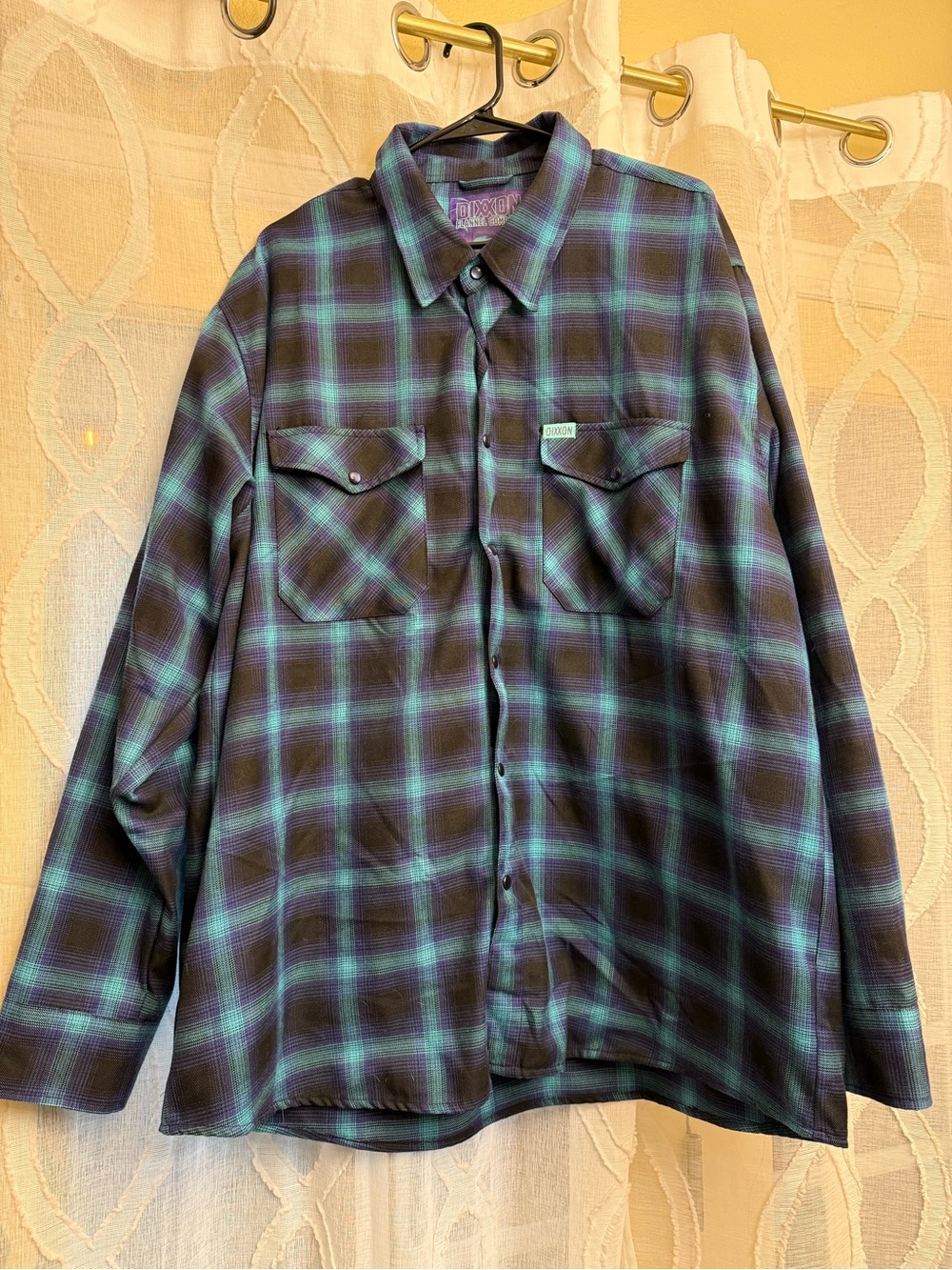 Dickies Men's Teal, Purple and Black Plaid Button-Up Shirt